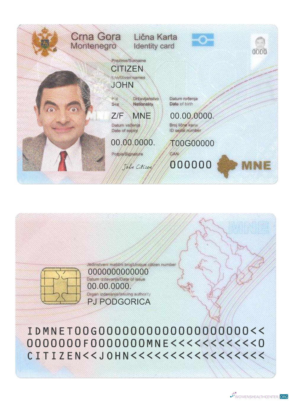 Download Montenegro ID card Photoshop template